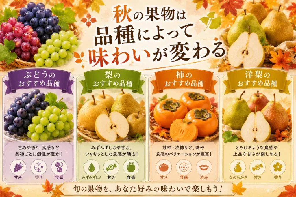 秋の果物は品種によって味わいが変わる
